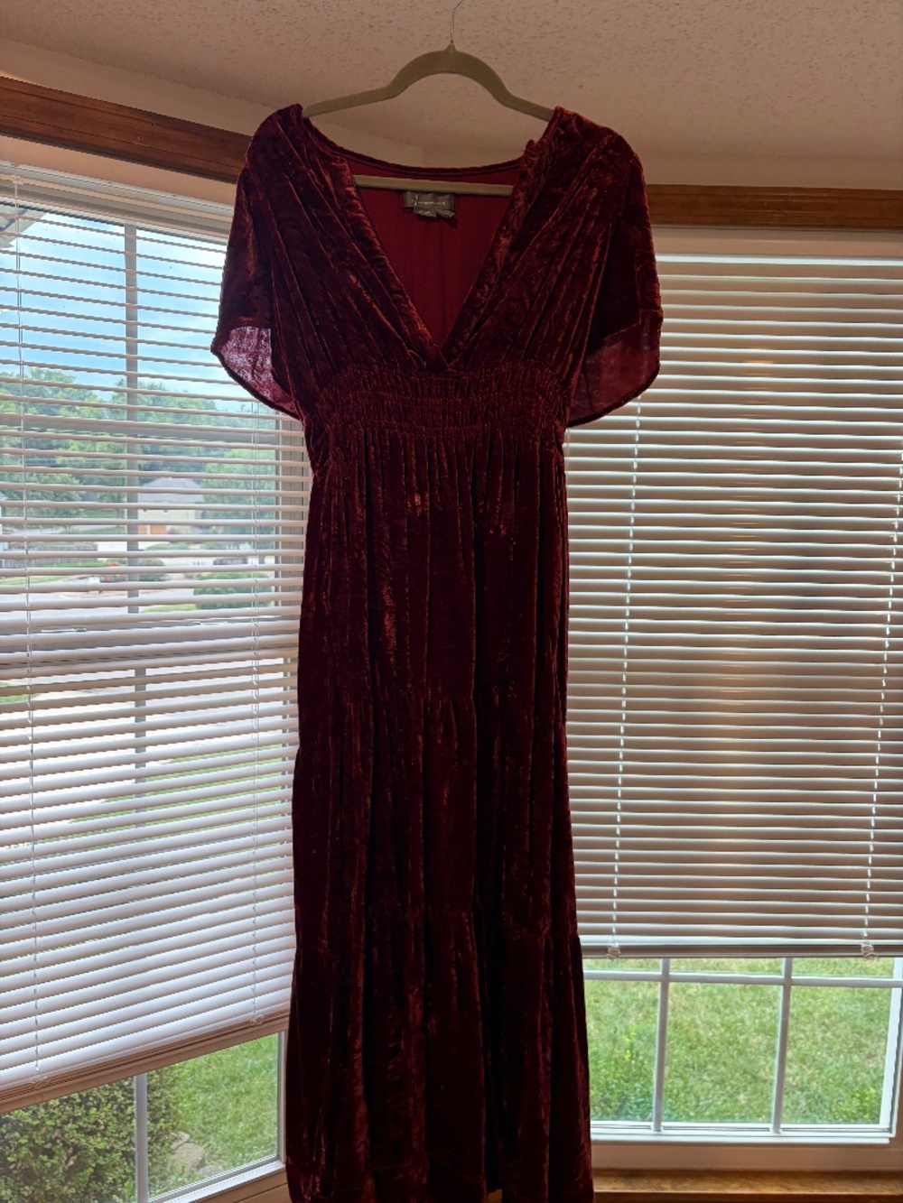 Anthropologie burgundy Crushed Velvet Maxi Dress